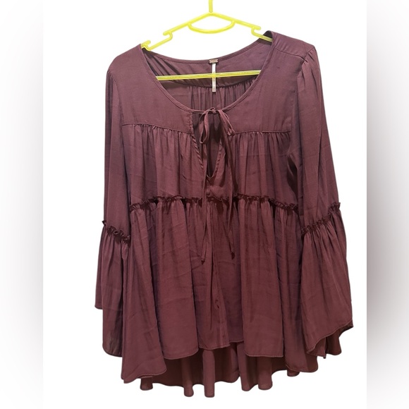 FREE PEOPLE Size Small Plum Size Medium Tiered Peasant Blouse BoHo Top - Picture 2 of 14